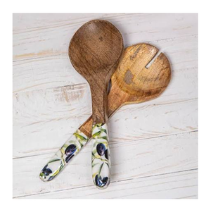 Ensemble cuillère et fourchette en bois imprimé style bohème avec manche à motif floral pour la maison, les hôtels et les fêtes - Product Image 4