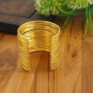 Wide Stainless Steel Wire <b>Cuff</b> <b>Bracelet</b>, Gold <b>Silver</b> Layered <b>Cuff</b> Bangle, Minimalist Statement <b>Bracelet</b>, Adjustable Open <b>Cuff</b> - Product Image 3