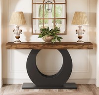 Console moderne en bois avec base en métal noir, meuble de salon, décoration d'entrée