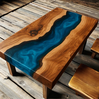 Table à manger moderne en résine époxy personnalisée avec pieds en bois d'acacia - Décoration intérieure durable et écologique