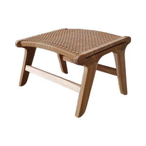 Modern Luxury Brown PE Rattan <b>Wicker</b> Solid Teak Wood Footstool for Ottoman <b>Chair</b> <b>Outdoor</b> Garden & Home Villa Apartment Furniture - Product Image 3