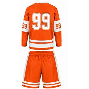 Men Orange Sublimated Ice Hockey Set Jersey Shorts Polyester Striped <b>Athletic</b> Sports Outfit Team Training Match Apparel - Product Image 2