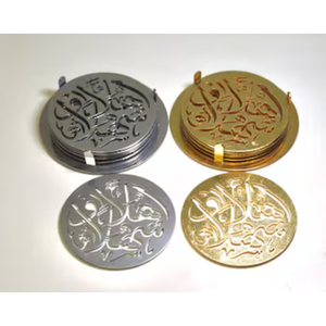 Luxury Metal <b>Coaster</b> Set With Wooden Holder Bright Nickel Plated Zinc Alloy <b>Drink</b> <b>Coasters</b> For Table Protection Letter Design - Product Image 5