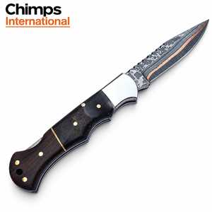 Cuchillo de Bolsillo de Acero Damasco Cobre Edición Limitada Hecho a Mano con Mango de Madera y Cuerno de Carnero, Cuchillo Plegable OEM para Caza e Industria - Product Image 6