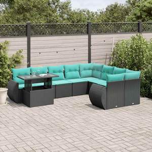 Conjunto de Sofá de Jardín de Ratán Sintético Negro con Cojines, 10 Piezas, Muebles de Exterior de Diseño Contemporáneo para Uso en Jardín - Product Image 1