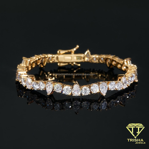 กำไลเทนนิสฮิปฮอปประดับเพชรโมอิสซาไนต์แบบ Iced Out ทำจากเงินแท้ 925 พร้อมประดับด้วยพลอยทรงหยดน้ำและทรงกลมสลับกัน - Product Image 3