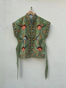 Vintage Bohemian Velvet Beaded Sleeveless Vest <b>Indian</b> Ethnic Summer Breathable Knitted Short Outerwear Floral Pattern V-Neck - Product Image 1