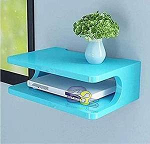 Estante de pared de madera con caja superior integrada |   Soporte para TV Box para el Hogar |   Soporte de pared elegante para router Wi-Fi y mueble de TV (azul) - Product Image 1