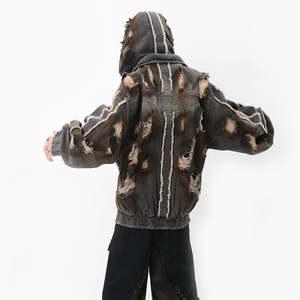 Nuevo Chándal de Invierno Personalizado con Forro Polar Desgastado, Transpirable y Ecológico, Talla Grande, en Mezclilla Desgarrada para Hombre - Product Image 5