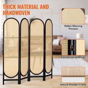 4-pannello tessuto a mano in Rattan marrone divisorio per Privacy pieghevole portatile schermi in legno cerniere Freestanding divisorio da parete per vivere - Product Image 4