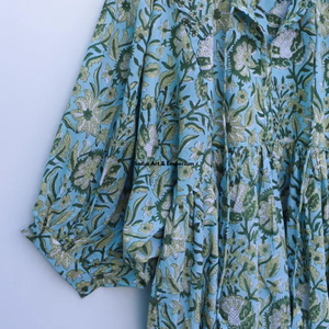 Beautiful floral Cotton Block Printed dress Dress For Casual wear Hand Block Printed Dress - Product Image 5