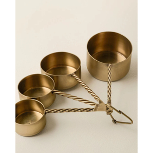 Modern Stylish Metal <b>Measuring</b> <b>Cups</b> And Spoon <b>Set</b> 4 Piece In A <b>Set</b> With Twisted Wire Handle Gold Color Shiny Polished <b>Set</b> - Product Image 1
