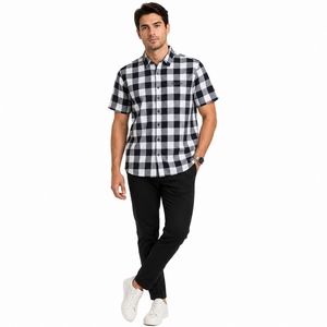 Chemise à carreaux en flanelle à manches courtes pour homme, décontractée, boutonnée, en coton respirant, style Buffalo Check, vêtement d'été streetwear - Product Image 1