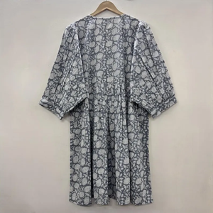 Vestido Casual Midi para Mujer, Tejido 100% Algodón, Estampado Floral Liso, Manga Corta, Cintura Imperio, Estilo Babydoll, Oversize, Cuello en V, Holgado - Product Image 2