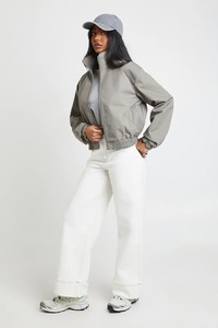 <b>Grey</b> windbreaker <b>Jacket</b> Full Sleeve Stand Collar Zipper Closure Windproof Woven Polyester Autumn Wear - Product Image 1