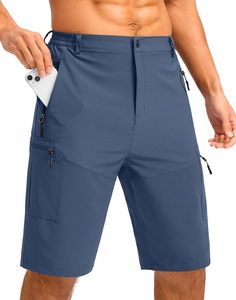 Men's Solid Color Cargo Shorts Elastic Waist Quick Dry Bermuda Shorts With Zip Pockets Casual Style - Product Image 5