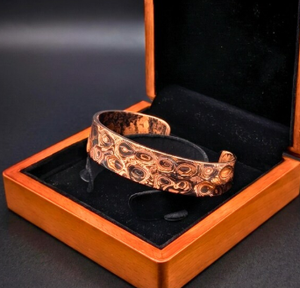 Copper Hand Forged Vintage Mokume Gane Swirl Ring Carving Cuff Bangle Adjustable Open Flat Wristband - Product Image 3