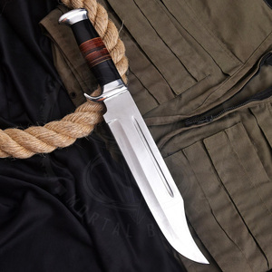 High Quality Custom Handmade D2 Steel Mirror Polished Blade Hunting Bowie Knife Leather Handle Ideal Gift Free Leather Sheath - Product Image 1