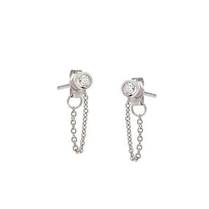 Boucles d'oreilles pendantes en or massif 14 carats avec diamants sertis et chaîne, vente en gros directe d'usine, fourniture de bijoux fins minimalistes personnalisés - Product Image 1