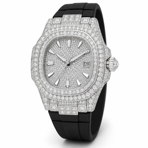 Montre de luxe pour homme avec diamants, boîtier en acier inoxydable polygonal, bracelet en caoutchouc, affichage analogique de la date à quartz - Product Image 6