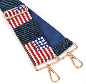 Handmade Beaded American Flag Design Purse Strap Beld Trendy Stylish Gold Hardware Rectangular Shape Textile <b>Foundation</b> for Bag - Product Image 1
