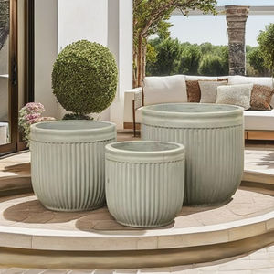 Jardinière Basse Classique de Luxe Gris Rayé Écologique Légère en Fibro-ciment pour Jardin et Séparateur de Jardin, Vente en Gros - Product Image 1