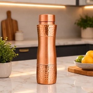 Traditional <b>Copper</b> <b>Drinking</b> <b>Bottle</b> with Lid Eco-Friendly Classic Design Smooth Finish for Home Office School Gym & Outdoor Use - Product Image 6