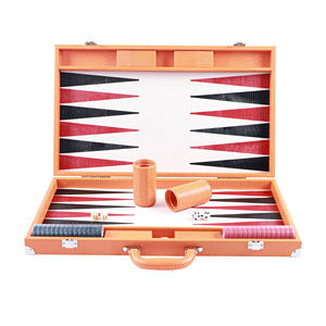 Wholesale Tournament <b>Backgammon</b> <b>Set</b> Orange Lizard Texture Vegan Leather Attache with Handle Custom Logo 44mm Checkers - Product Image 1