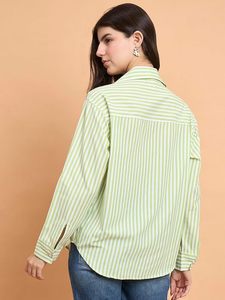 Camisa de Algodón a Rayas para Mujer, con Botones, Manga Tres Cuartos, Corte Holgado, Casual, Primavera-Verano, Cuello Camisero, Popelina Tejida - Product Image 4