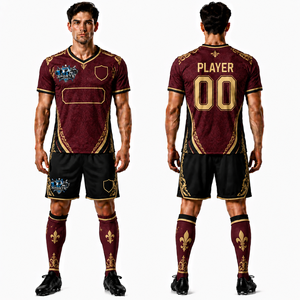 Uniformes de Fútbol de Alta Calidad en Color Marrón y Negro, Cuello en V, Mangas Cortas, Tela de Poliéster Transpirable para Adultos - Product Image 1