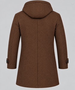 Manteau d'hiver pour homme Salstar en mélange de laine à capuche, col à revers, fermeture éclair, longueur genou, marron - Product Image 4