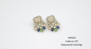 Pendientes de tuerca 09410, pendientes chapados en Mehandi, pendientes de circonita cúbica, pendientes florales coloridos de latón para bodas y fiestas para mujer - Product Image 2