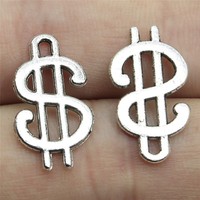 Breloque Symbole Dollar 21x12mm en Alliage de Zinc Argent Vieilli pour Remplacement de Tirette de Fermeture Éclair