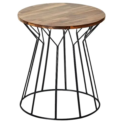 Металлический столик в винтажном стиле с деревянным верхом, круглый 60X60 металлический для гостиной, спальни, интерьера отеля по самой низкой цене