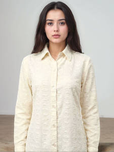 Camisetas de Mujer de Alta Calidad, Cuello Redondo, Manga Larga, Color Blanco, Tejido de Algodón Peinado, Estilo Casual - Product Image 3