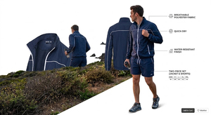 Ensemble short et veste coupe-vent pour homme, respirant, séchage rapide, léger, coupe-vent, fermeture éclair, tenue de plein air en deux pièces - Product Image 3