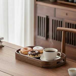 Hand Crafted Natural Acacia Wooden Tea Serving <b>Tray</b> with Handles, Multipurpose Platter for <b>Snacks</b> and Fruit - Product Image 5