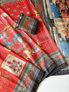 Sari de seda de diseñador para fiestas con tejido Zari elaborado y acabado con estampado digital de primera calidad - Product Image 2