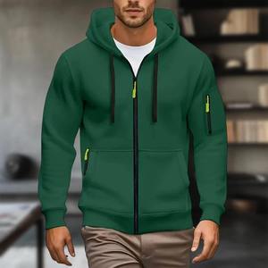 Sweat-shirt à capuche zippé en molleton orange pour homme, 100% coton, tricoté, pour l'hiver, style décontracté - Product Image 3