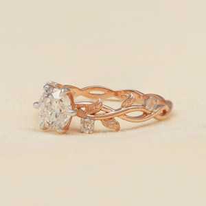 Anillo de Plata de Ley 925 con Baño de Rodio y Moissanita de Corte Redondo con Diseño de Hoja de Ramas, Inspirado en la Naturaleza, Joyería Romántica para Fiestas - Product Image 3