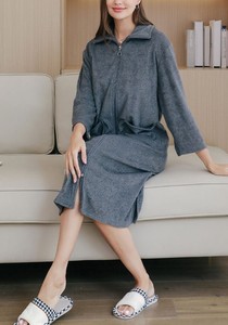 <b>Men's</b> Plus-size Knitted Solid Soft <b>Robe</b> Zipper Bathrobe One-piece Nightdress Absorbent Summer Winter - Product Image 6