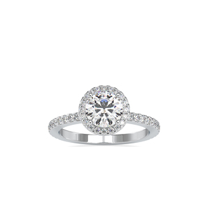 Bague de promesse en argent 925 de haute qualité avec diamant moissanite, sertie d'un halo simple classique à taille ronde et d'une tige pavée. - Product Image 1