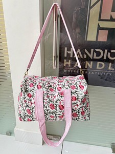 Blockprinted Cotton Quilted Duffle Bag <b>Handmade</b> Lightweight Gymnastics Quilted Bag and Block Printed Shoulder Bag - Product Image 1