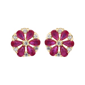 Boucles d'oreilles florales en or blanc 14 carats avec rubis naturel en forme de poire |   Bijoux fins vintage en forme de grappe de diamants, cadeau pour femmes - Product Image 2