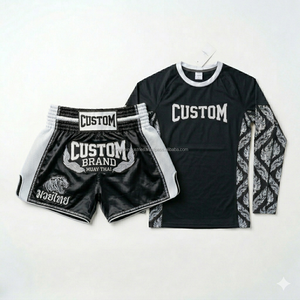 Pantalones Cortos de Muay Thai de Marca Privada, Camisetas Sublimadas Personalizadas OEM, Pantalones Cortos de Boxeo y Kickboxing de Satén, Venta al Por Mayor de Fábrica - Product Image 1