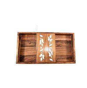 Plateau de service décoratif en bois avec incrustation florale pour la présentation haut de gamme des restaurants, de la restauration et de l'hôtellerie - Product Image 6
