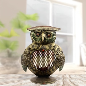Porte-bougie décoratif en forme de hibou, fait main en fer forgé, bronze antique, haute qualité, écologique, décoration de table pour la maison - Product Image 1