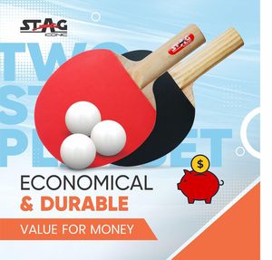 Ensemble de raquettes de tennis de table Stag Iconic 2 étoiles, écologiques, avec réglage à 9 angles, 3 balles, manche en bois, pour débutants et jeux en famille - Product Image 2
