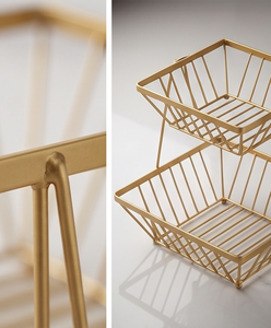 2-Tier Gold Metal Wire Fruit Storage <b>Basket</b> <b>Stackable</b> Countertop Vegetable Organizer Kitchen Tableware Stand - Product Image 4