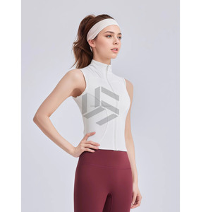 Chaleco Deportivo Vintage Ajustado, Absorbente de Sudor, de Secado Rápido, con Cuello de Lazo, Sin Mangas, con Cierre, para Mujer, Chaleco de Fitness Ajustado con Cuello Redondo - Product Image 4